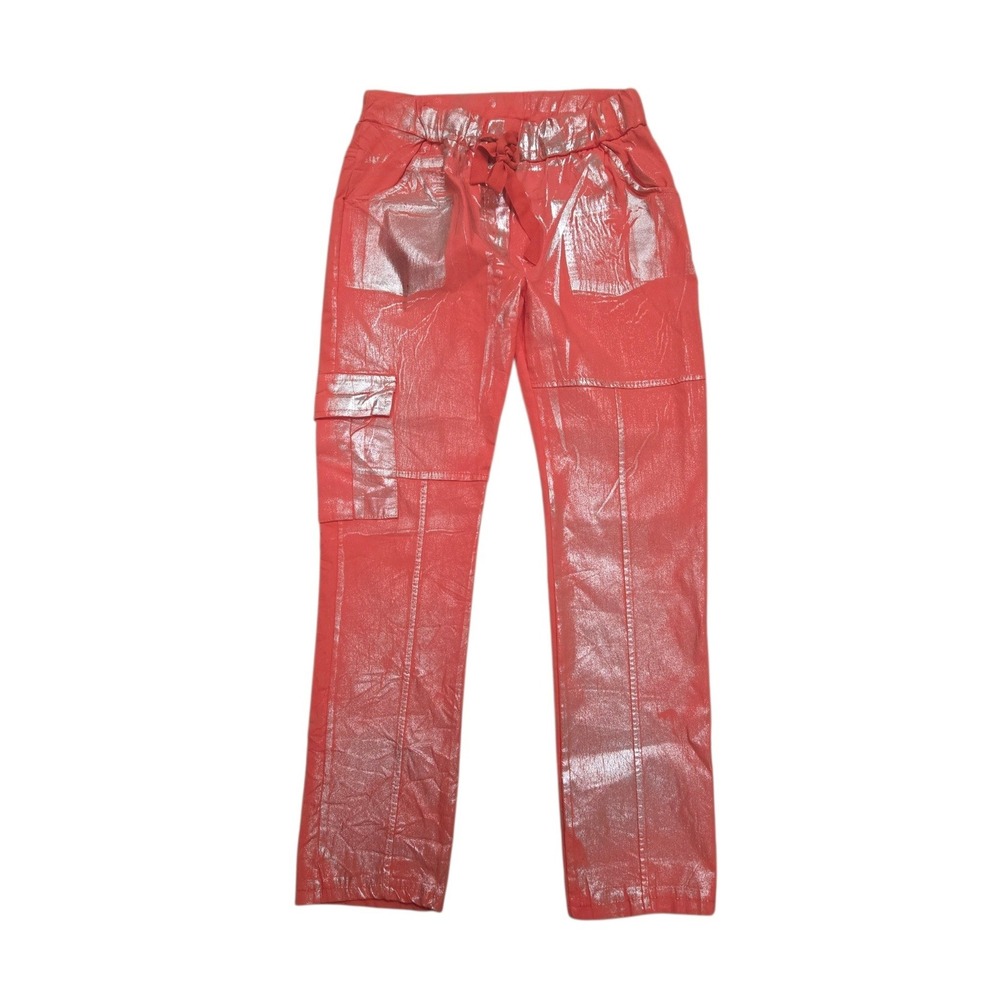 Gigi Moda Metallic Cargo Pants Coral Size 28 Made in Italy Cotton C2446-20 NWOT
